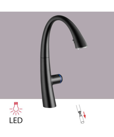 Kwc Zoe 10 201 242 176FL - 124345 Touch light Pro mitigeur évier à douchette + led noir mat