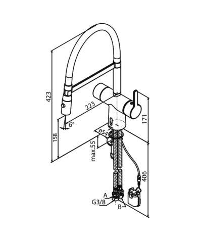 Damixa Silhouet Touchless 7416255 mitigeur évier douchette sur flexible sans contact PVD Graphite