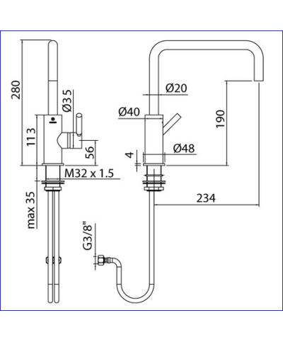 Zazzeri Da-Da 7 Mono Mitigeur évier Ø 40 à bec 47071121A00CRCR chrome
