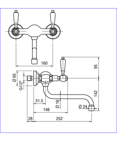 Zazzeri 803Mélangeur mural d'évier laiton 20030606A00OLOL laiton verni